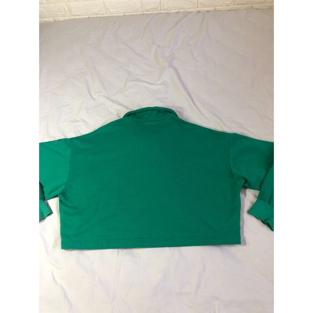 Alo Yoga Emerald Green Polo Henley Cropped Pullover Sweatshirt Luxury oversize M - Picture 10 of 11